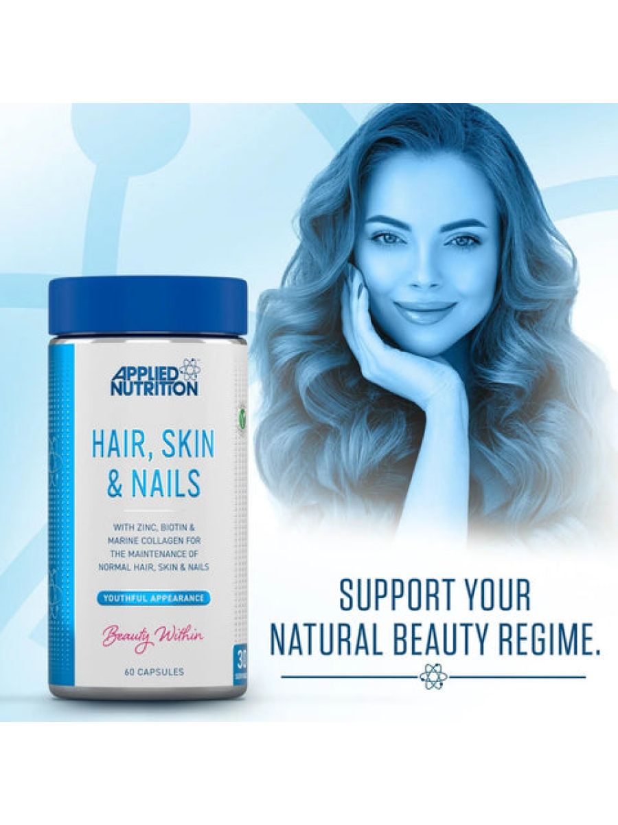 Applied Nutrition Hair, Skin & Nails, (BİOTİN+B12+MAGNESİUM OXİD+GRAPE+COLLAGEN+FOLİC ACİD 60 Caps