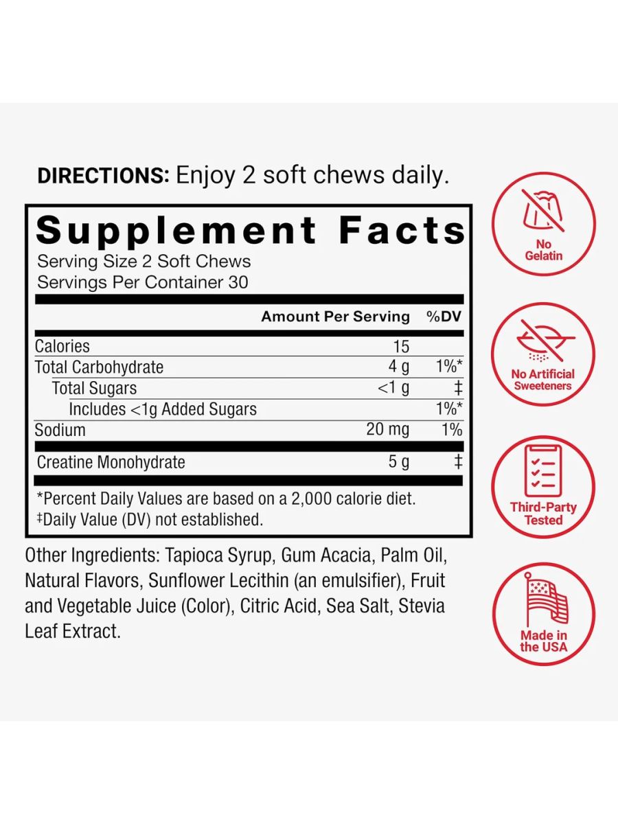Force Factor Legendary Creatine Monohydrate Memory & Cognitive Sugar Free, Berry Blast 60 Chews ürün görseli - FC PROTEİN MARKET