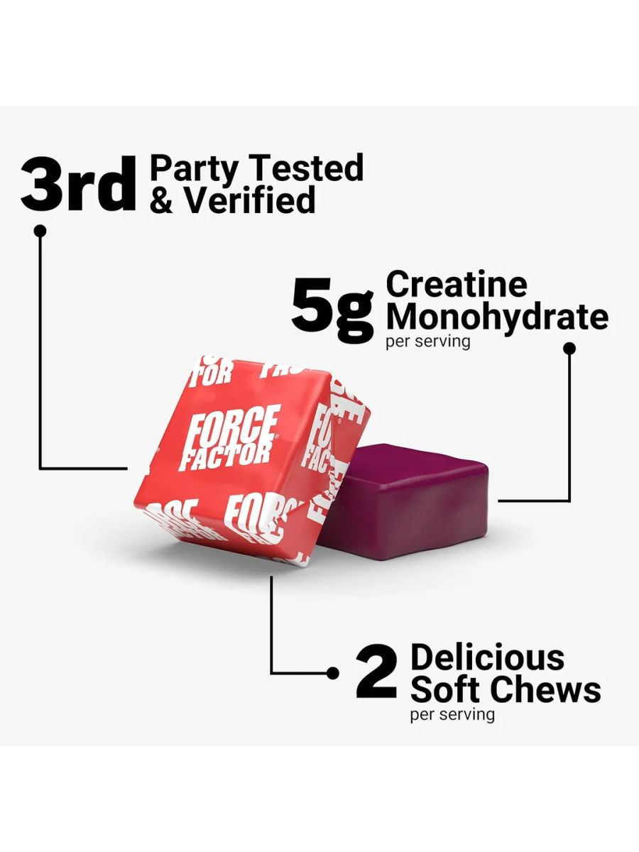 Force Factor Legendary Creatine Monohydrate Memory & Cognitive Sugar Free, Berry Blast 60 Chews ürün görseli - FC PROTEİN MARKET