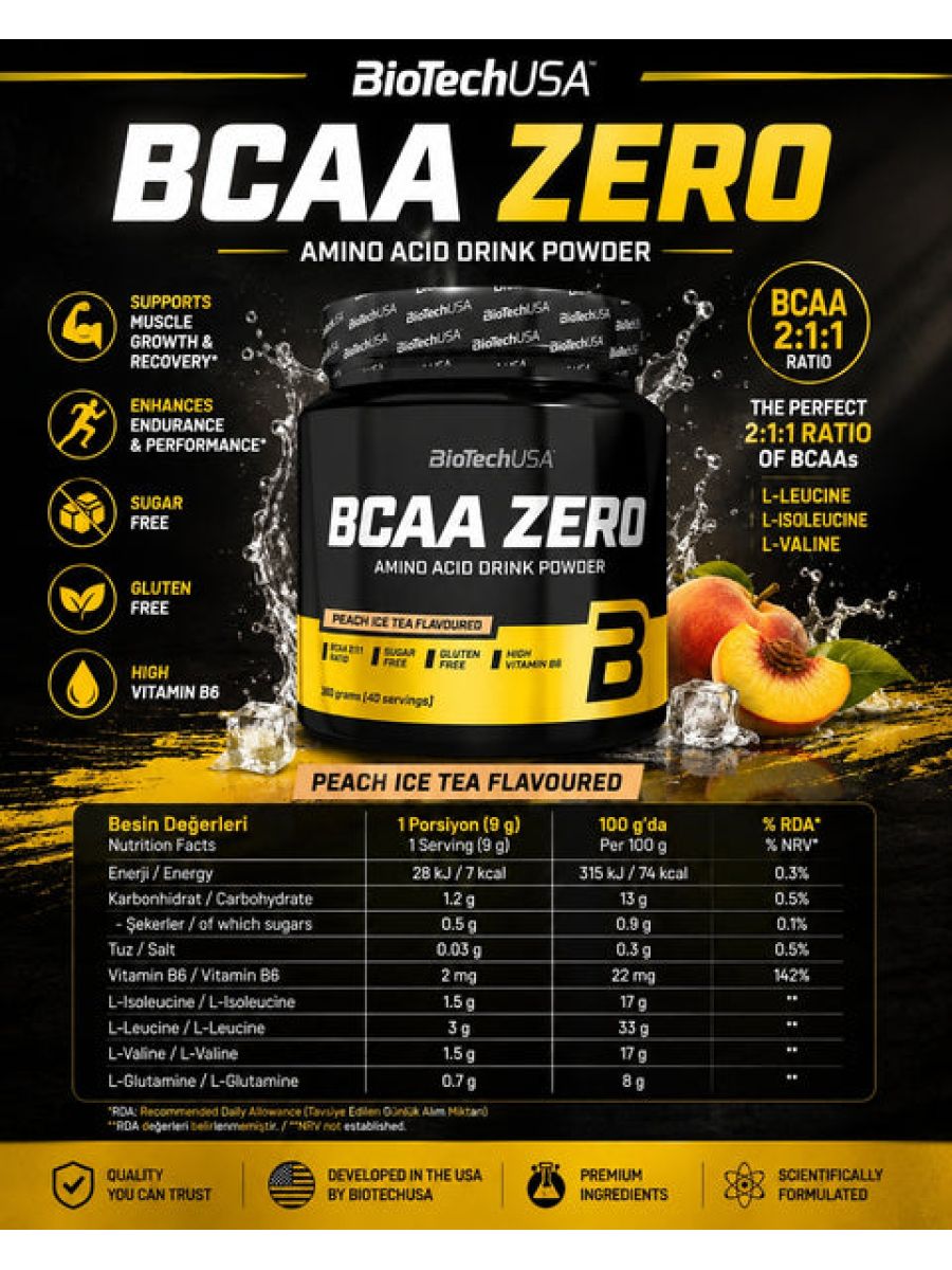 BioTechUSA BCAA Zero Amino acid 360g - Peach Ice Tea alternatif görsel - FC PROTEİN MARKET