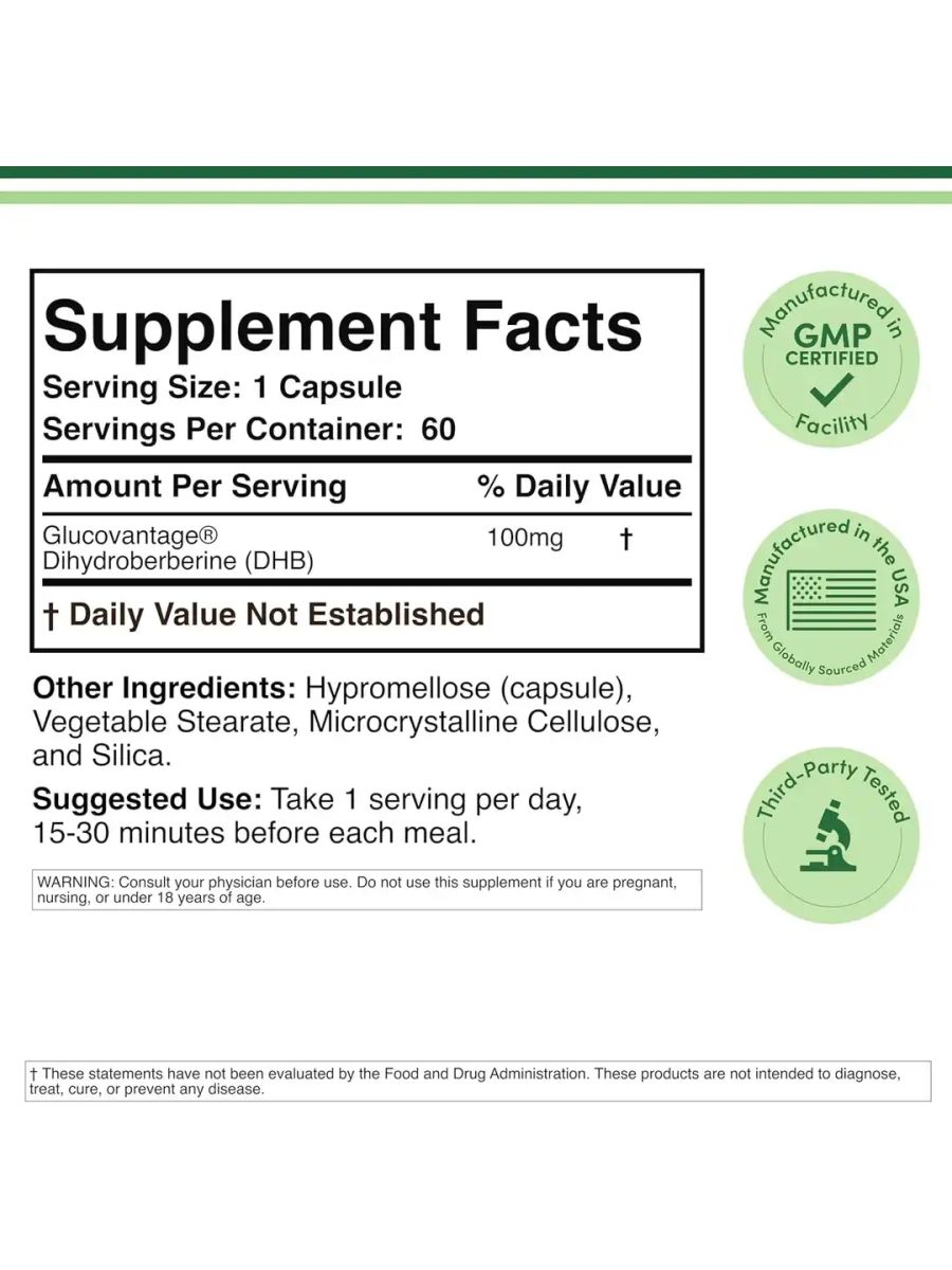 Double Wood Dihydroberberine Patented GlucoVantage Berberine 100mg 60 Caps alternatif görsel - FC PROTEİN MARKET