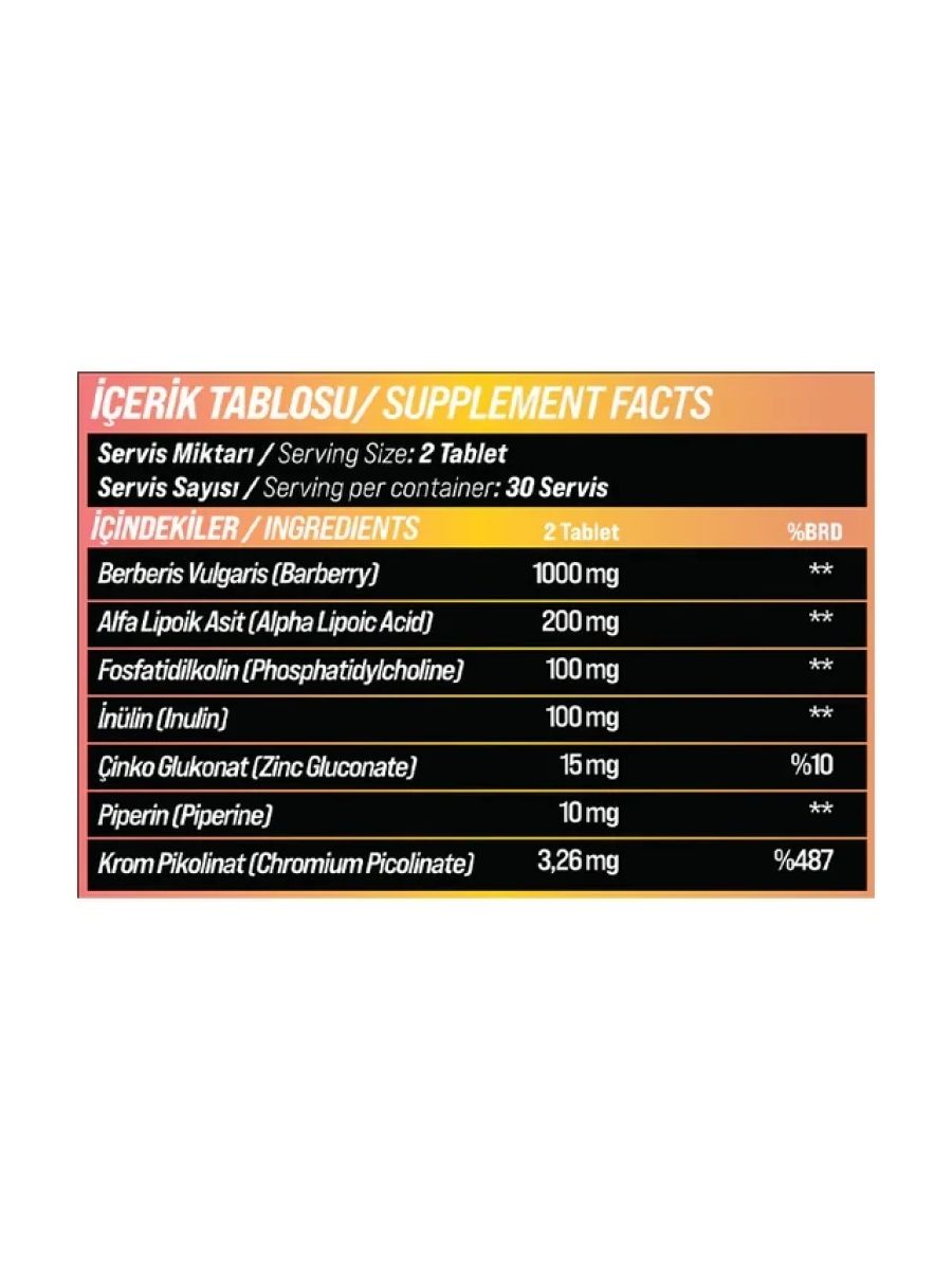 GRIMSUPPS BERBERINE FORTE BERBERIS VULGARIS ALPHA LIPOC ACID & ZINC & INULIN PHOSPHATIDYLCHOLINE 60 TABLETS alternatif görsel - FC PROTEİN MARKET