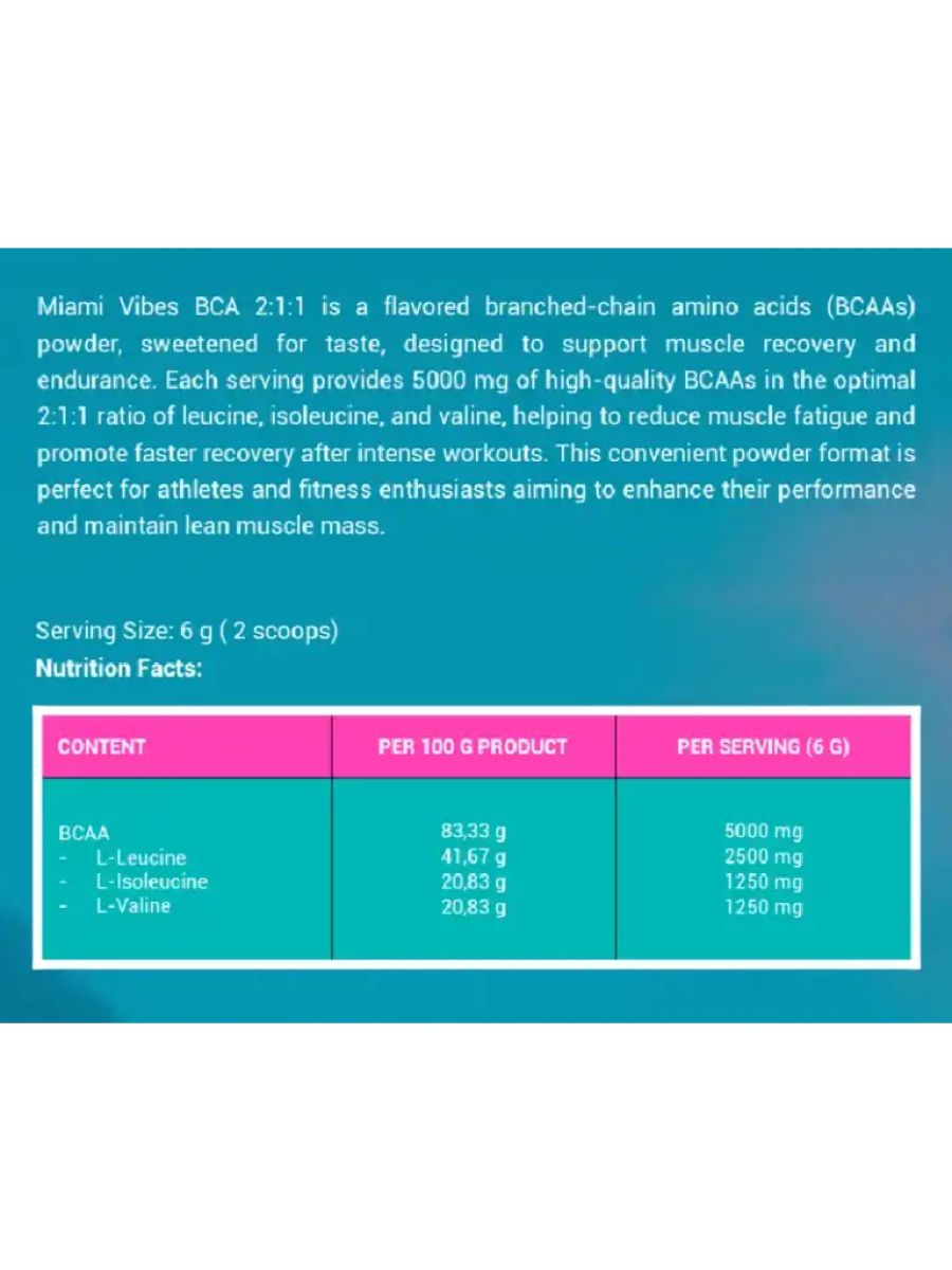 MIAMI VIBES BCAA 2:1:1 POWDER 270g alternatif görsel - FC PROTEİN MARKET