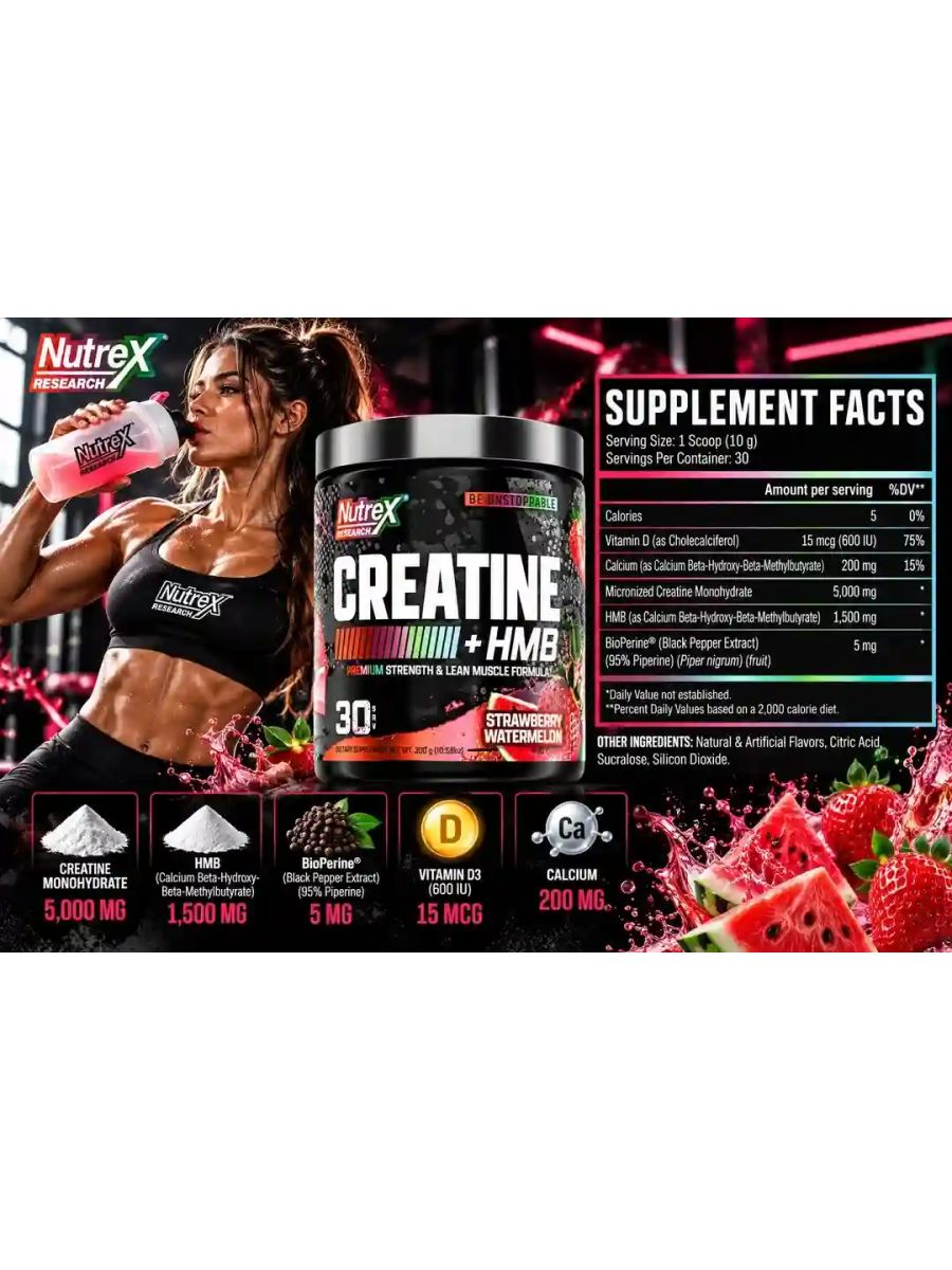 Nutrex Research Micronize Creatine+Hmb Monohidrat 30 Servis - Strawberry Watermelon alternatif görsel - FC PROTEİN MARKET
