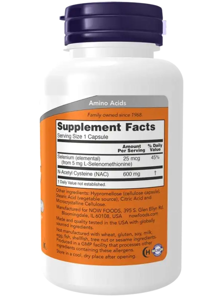 NOW Foods N-Acetyl Cysteine (NAC) With Selenium 600 mg 100 Capsules alternatif görsel - FC PROTEİN MARKET