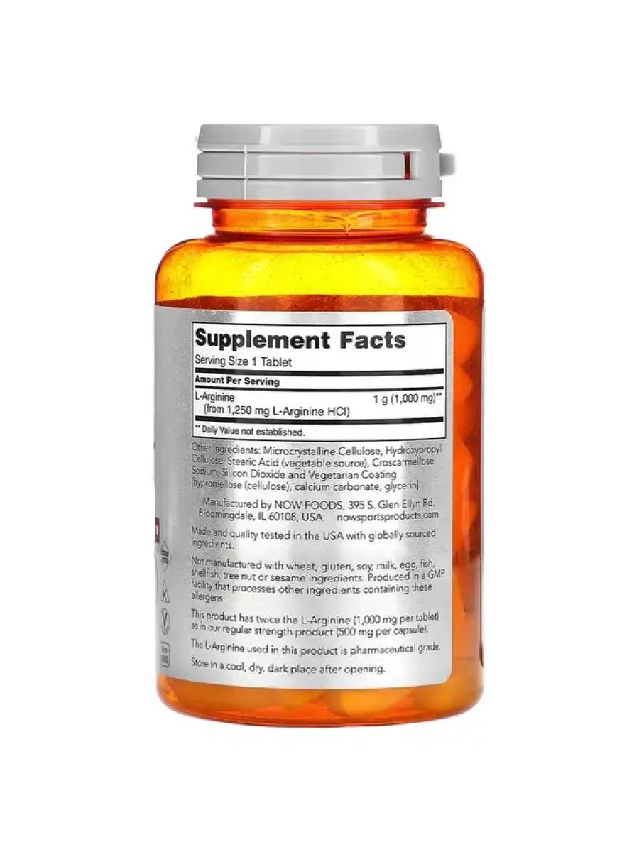 NOW Foods Double Strenght L-Arginine Nitric oxide Amino Acids 1,000 mg 60 Tablet alternatif görsel - FC PROTEİN MARKET