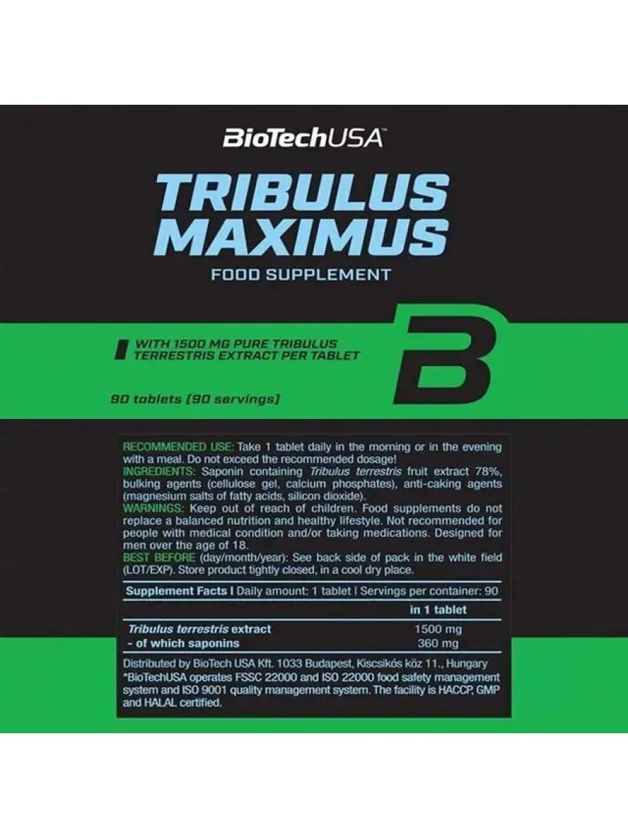 Biotech USA Tribulus Maximus 1500 mg 90 Tabs alternatif görsel - FC PROTEİN MARKET