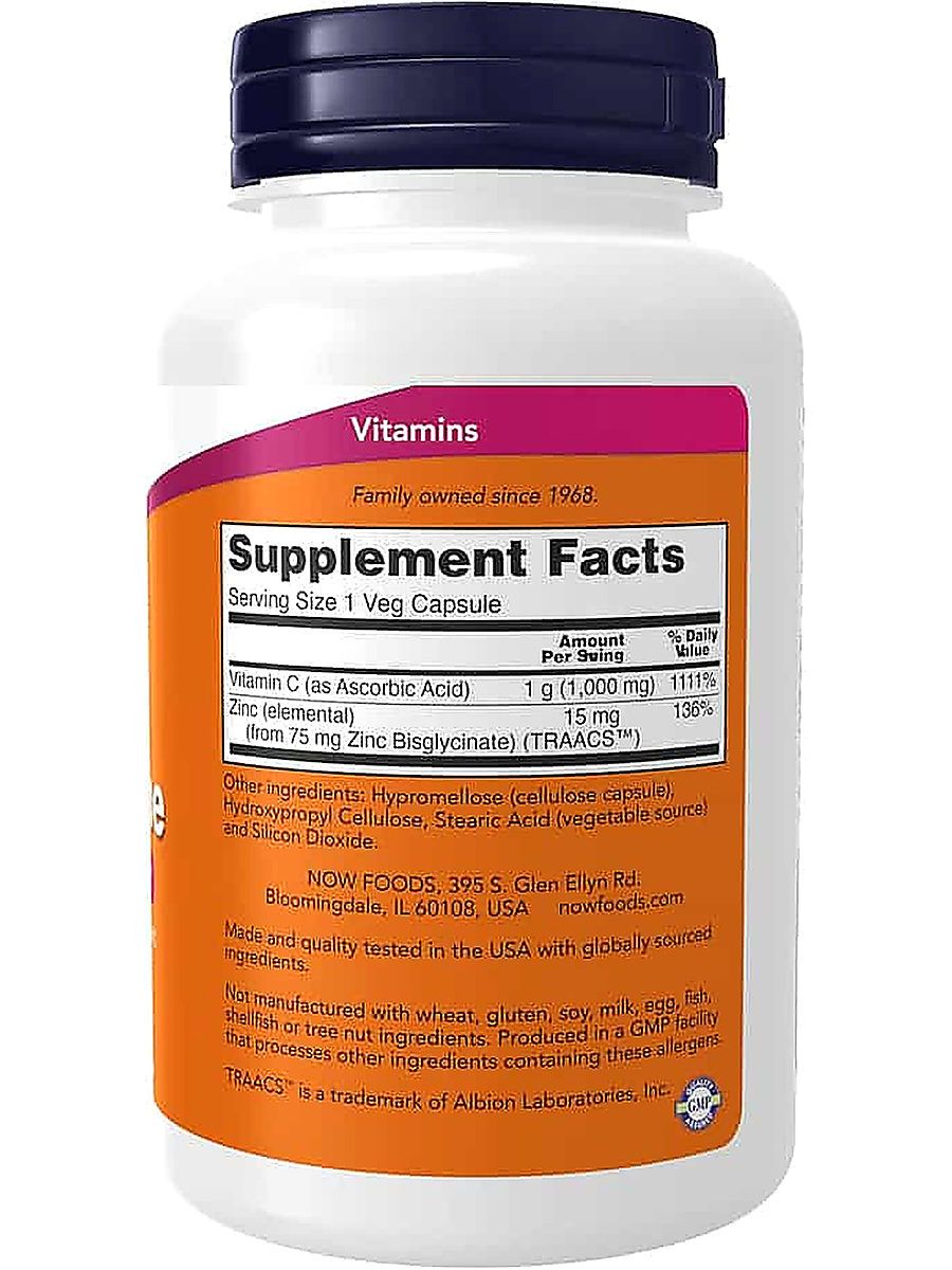 NOW Foods Supplements C-1000 Vitamin & Zinc Immune Support Antioxidant Protection 90 Veg Caps alternatif görsel - FC PROTEİN MARKET