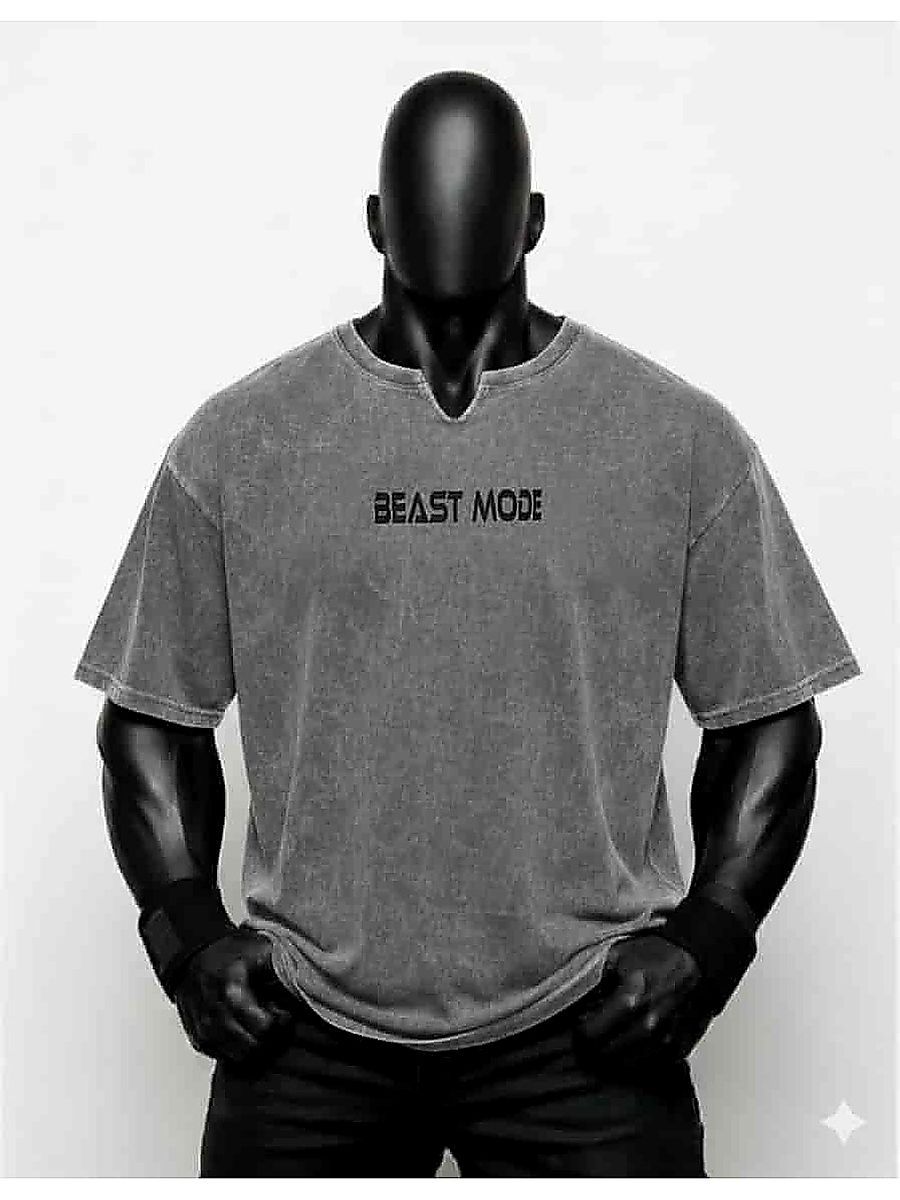 Beast Mode Baskılı Gri Renk Oversize