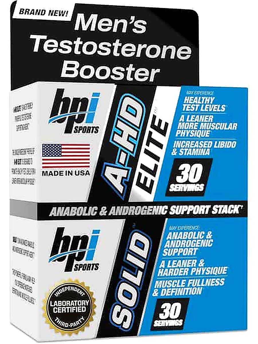 BPI Sports A-HD Elite/Solid Testo Booster for Men Strength Libido & Performance Support 30 Servis